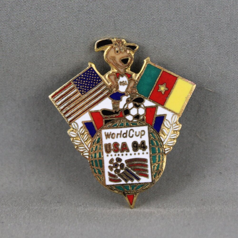 1994 Soccer World Cup Pin - Team Cameroon Dual Flag by Peter David - Metal Pin